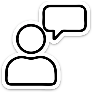 person with a speech bubble, presenting outlined icon sticker