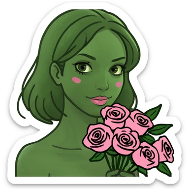 girl with a bouquet of pink roses sticker