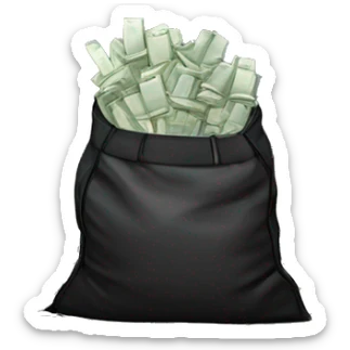 A large hockey bag filled with 1 million euros in cash, bundles of banknotes neatly stacked inside. The bag is placed in the middle of a modern, dimly lit flat with minimalist furniture, sleek surfaces, and large windows overlooking the city sticker