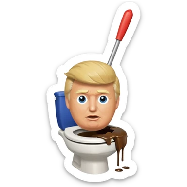 a donald trump shaped toilet brush with shit stains sticker