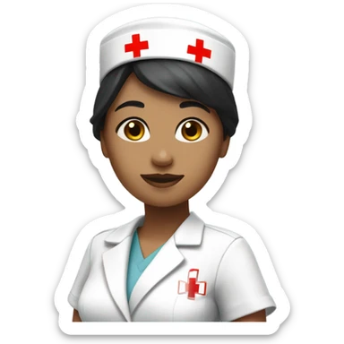 super short black straight hair female nurse with red cross sign hat wearing dress sticker