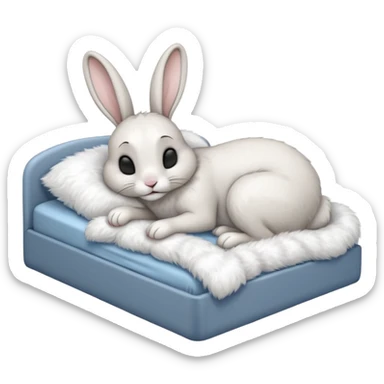 cartoon rabbit sleeping soundly in a big bed with its eyes closed sticker