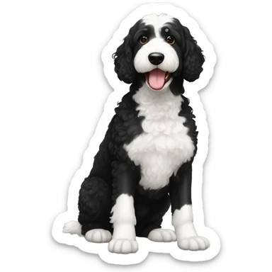 full body Bernadoodle black with white near mouth sticker