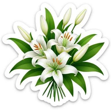 bouquet of white lily flowers with green leaves sticker