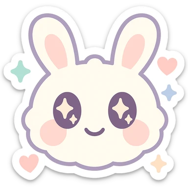 Create a kawaii chibi-style bunny emoji focusing on sparkles and hearts only, with a round fluffy face, sparkly eyes, blushing cheeks, pastel color palette, soft rounded design, anime-style. The emoji should have a transparent background and be vector art. sticker
