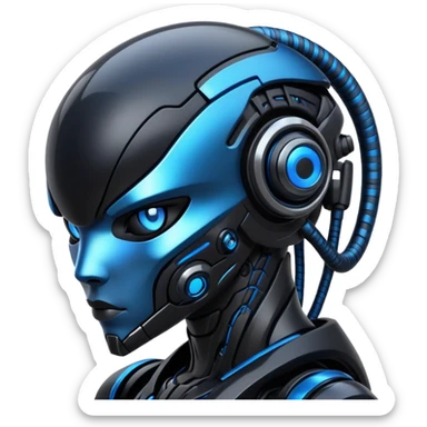 Modern futuristic black dark cyberpunk-fakemon-creature with blue accents sticker