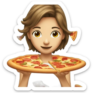 girl catching a pizza slice sticker