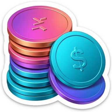 Stack of coins in gradient of turquoise, blue, pink, purple, and coral color sticker