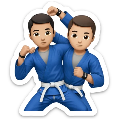 An Asian guy doing Brazilian jiu jitsu with another guy submitting him with an arm bar. The Asian guys wears a blue belt sticker