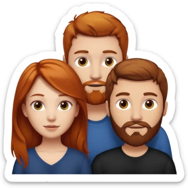 👩🏼‍❤️‍👨🏽 Something like this, but make the guy more lighter and give the girl a bit more red hair like ginger style make the guy have dark brown hair, same with the beard and add her in the middle top sticker