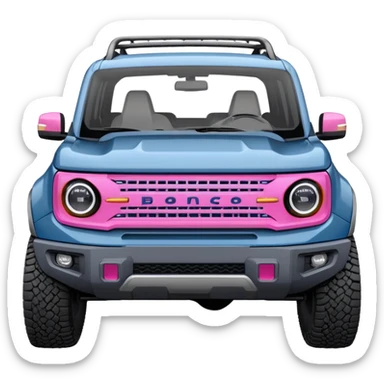 grey blue Ford bronco sport with a pink grill guard sticker
