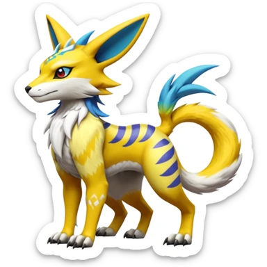 Patterned Tropical Exotic Short Legendary Epic Cool Colorful Renamon-Zeraora-Bastet-Latias-Vernid-Sergal-fusion-hybrid-creature sticker