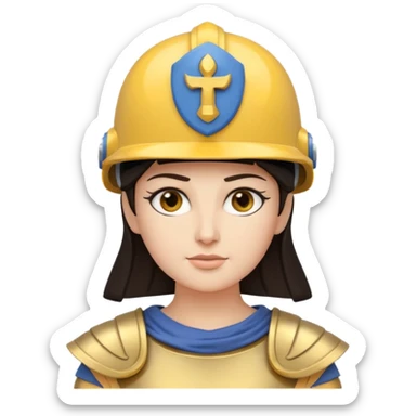 Athena the Greek goddess, dark haired, facing camera, in emoji style important deity in Greek mythology, daughter of Zeus, Strategic warfare Wisdom and intellect Craft, engineering, building, navigation Justice good governance Protection of cities embodys rational, disciplined intelligence  sticker