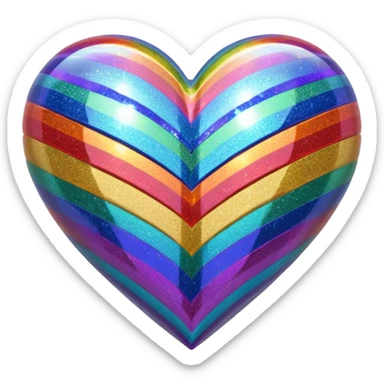 glitter heart with rainbow stripes sticker