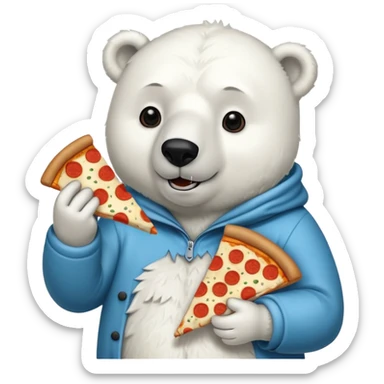 polar bear with pizza wearing coat sticker