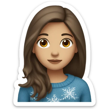 winter, christmas, hispanic, long brown hair, girl, brown eyes, child, full body, blue sweater sticker