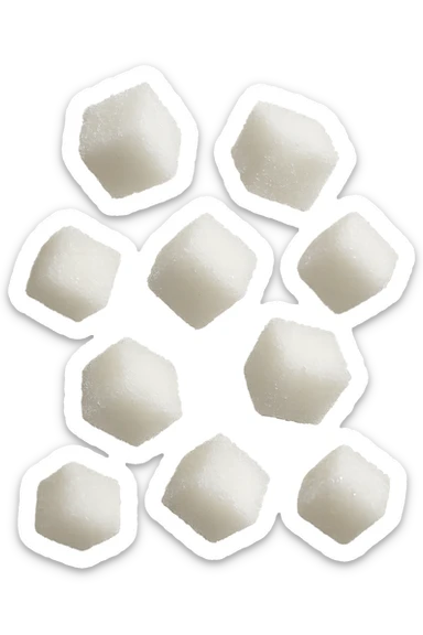 zollette di zucchero fluttuano in aria, iperrealistico 4k sticker