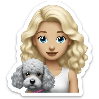 Blonde girl with blue Merle poodle  sticker