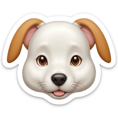 White dog with brown eyes and some long white body and white ears with brown spots curved on the sides sticker