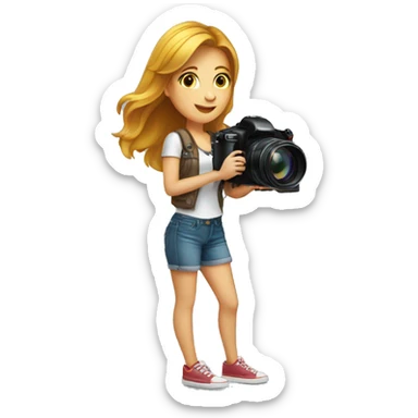 a beautiful young woman with a photo camera sticker