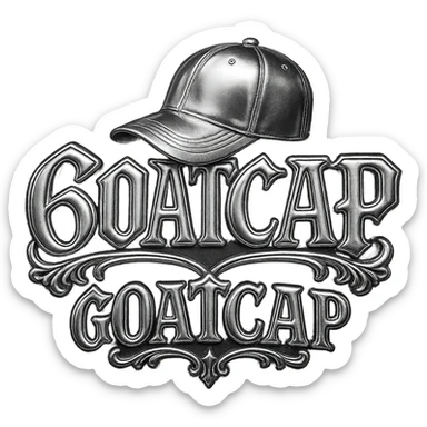 Add a cap graphic in the same Chrome Hearts style, with metallic chrome effects, gothic details, and ornate embellishments, keeping the '60ATCAP' text and overall look. sticker