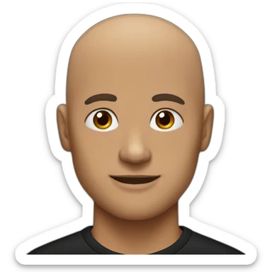 bald man in black shirt with brown eyes sticker