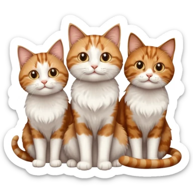 3 sibling cats each are various different natural colours; brown tabby and white, calico, and ginger and white sticker