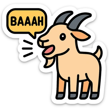 color outline icon style goat with mouth open saying 'baaah' (text included) sticker