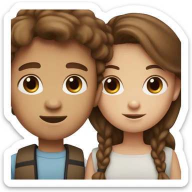 Blue-eyed brown-haired boy with brown-eyed brown-haired girl sticker