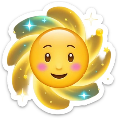 cute round emoji, simple flat vector style, minimal details, glowing aura effect, colorful sparkles and light trail swirling around, transformation effect, magical appearance, high quality, white background

 sticker