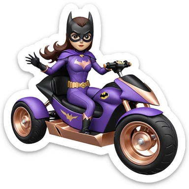 Hot full size real size-appearance electric road racing sexy BatGirl’s feminine midnight-colored tight outfit sixty’s tv show serious dark stealthy sporty safe plush deluxe off-road pursuit cruiser car rose gold accents (black hair,reclined and relaxed torso and shoulders seating position) go kart  sticker