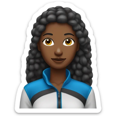 Mujer pelo negro, piel clara y ojos azules, atuendo de trekking sticker