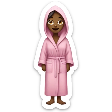 girl in dressing gown with dog sticker