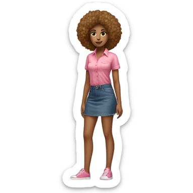 Tan girl with Afro posing full body jean skirt pink shirt sticker