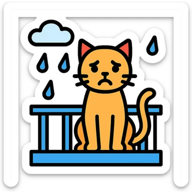 sad cat waiting for owner outside on balcony during rain sticker