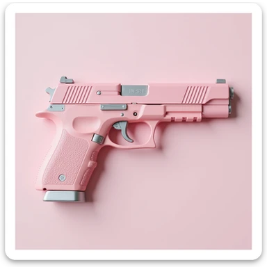 photorealistic pink pistol with a silver trigger and accents, no heart shapes or motifs, white background sticker