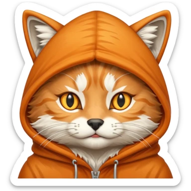 The emoji orange cat with a wolf's hood on its head
Lire this sticker