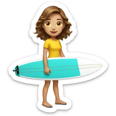 A girl who surfs with brown hair and yellow shirt sticker