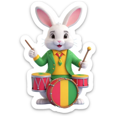 a bunny playing reggae music on a small drum, colorful and lively, Jamaican style sticker