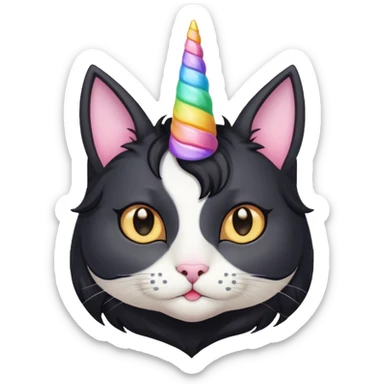 Black long haierd cat whit A unicorn horn sticker