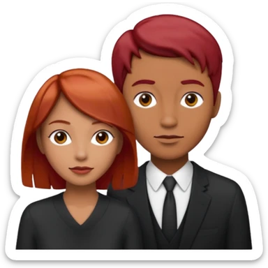 Mujer flaca con cabello mediano color rojo color de piel media, hombre de color medio moreno con cabello color negro, flaco sticker