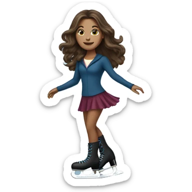brunette woman with long hair ice skating  sticker