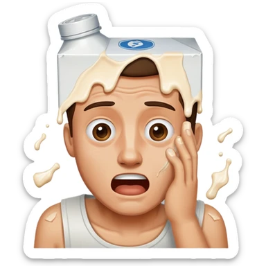 man with a spilled milk carton wailing sticker