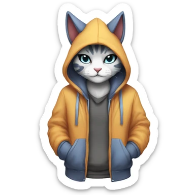 Anthro Sona Fakemon feline with a hoodie Full Body sticker