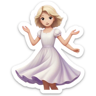 Cherry blossom twirling girl in white dress open field peaceful dusk purple sky  sticker