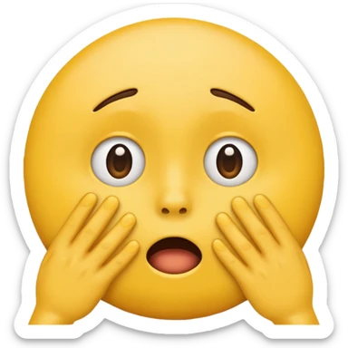 shocked emoji face, yellow round face, hands covering face sticker