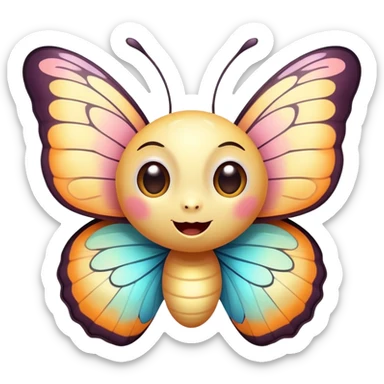 Cinematic Cheeky Butterfly Portrait Emoji, Head tilted dramatically with an exaggeratedly surprised expression, featuring a petite, vibrant body with wide, comically expressive eyes full of playful mischief and animated, fluttering wings, Simplified yet hilariously expressive features, highly detailed, glowing with a slightly sassy pastel glow, high shine, dramatic yet playful, stylized with an air of cheeky garden mischief, soft glowing outline, capturing the essence of a meme-worthy butterfly that looks ready to flutter its way into viral fame! sticker