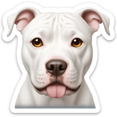White Pit bull with an odd shape brown spot on the right eye area sticker