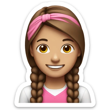 cheerful girl with braces and brown hair and pink headband sticker