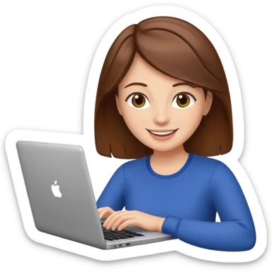 happy woman with brown hair using laptop sticker